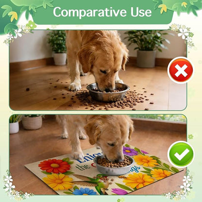 Hummingbird Pet Feeding Mat 24" x 16" Spring Design Non Slip Dog and Cat Bowl - Image 7