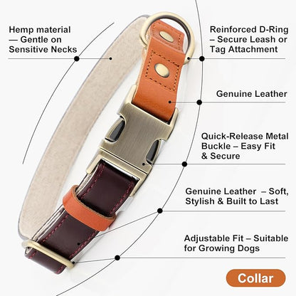 Plutus Pet Genuine Leather & Hemp Dog Collar – Adjustable Heavy Duty Pet Collar - Image 7
