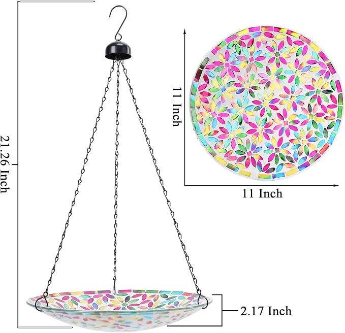VCUTEKA Hanging Bird Bath, Glass Mosaic Bird Baths - Image 3