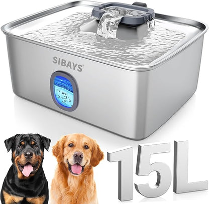 SIBAYS 4Gal/15L Large Dog Water Fountain, Stainless Steel Pet Fountain by SIBAYS