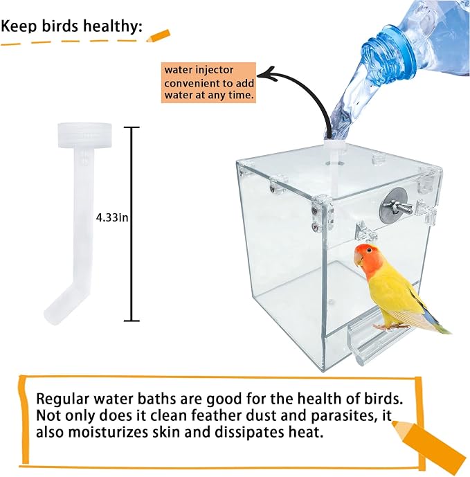 kathson Acrylic Bird Cage Bath Box, Parrot Hanging Tube Shower Box Birds - Image 7