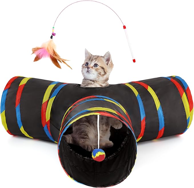 Tempcore Pet Cat Tunnel Collapsible Toy, 3-Way Kitty Tunnel by Tempcore