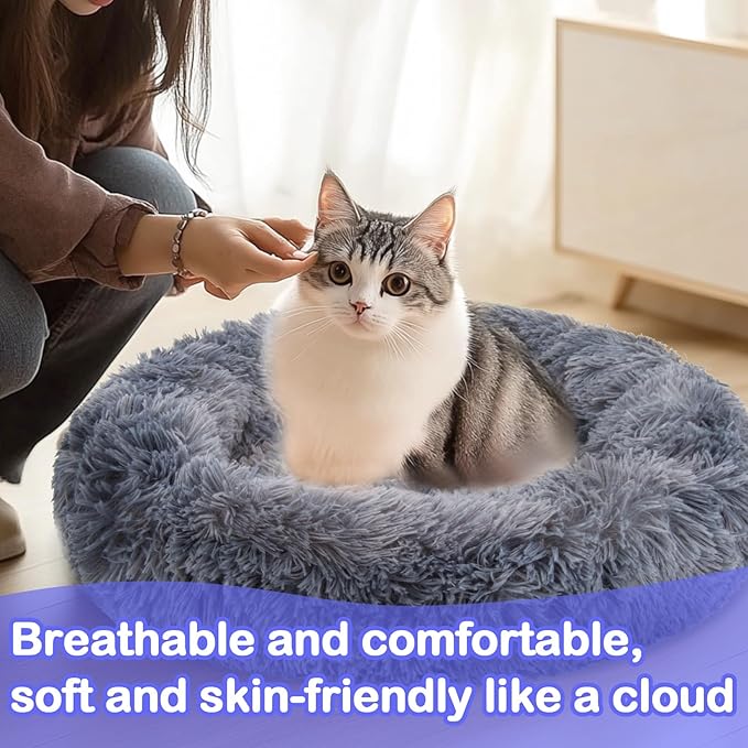 Cat Bed - Calming Cat Bed for Small Kittens Donut Washable Round for Indoor - Image 4