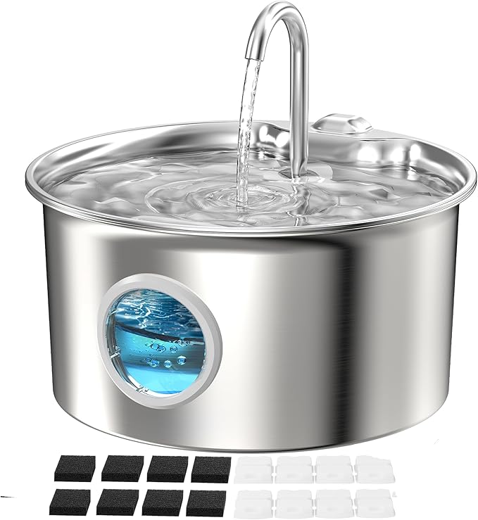 Pet Water Fountain Stainless Steel: Mental Cat Water Fountains - 88oz/2.6L by ATMZIQXR