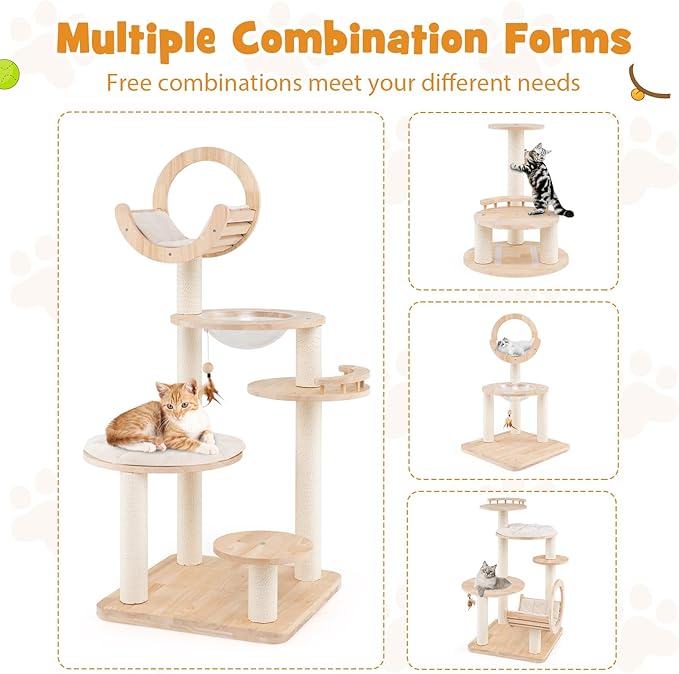 Nightcore 57” Tall Solid Wood Cat Tree - Image 4
