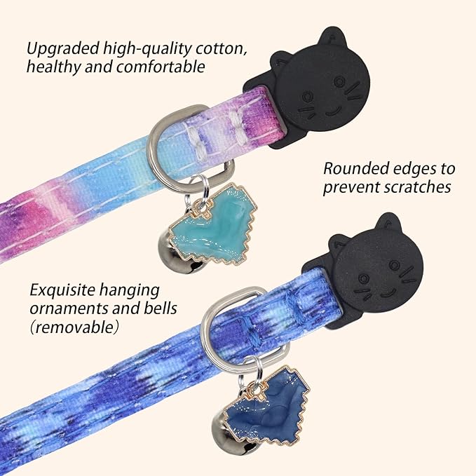 Cat Collar Breakaway, 2 Pack Cotton Cats Collars - Image 2
