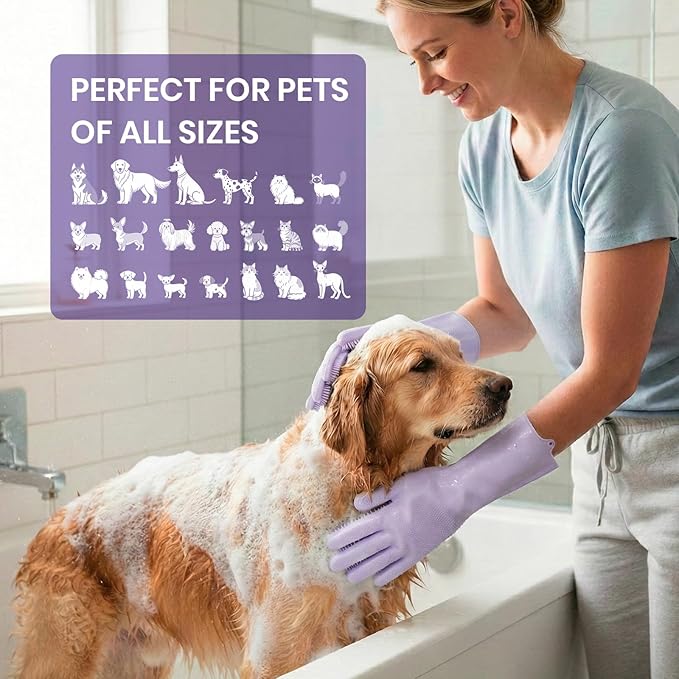 DELOMO Pet Grooming Gloves 1 Pair: Soft and Gentle Silicone Dog Washing Gloves - Image 5