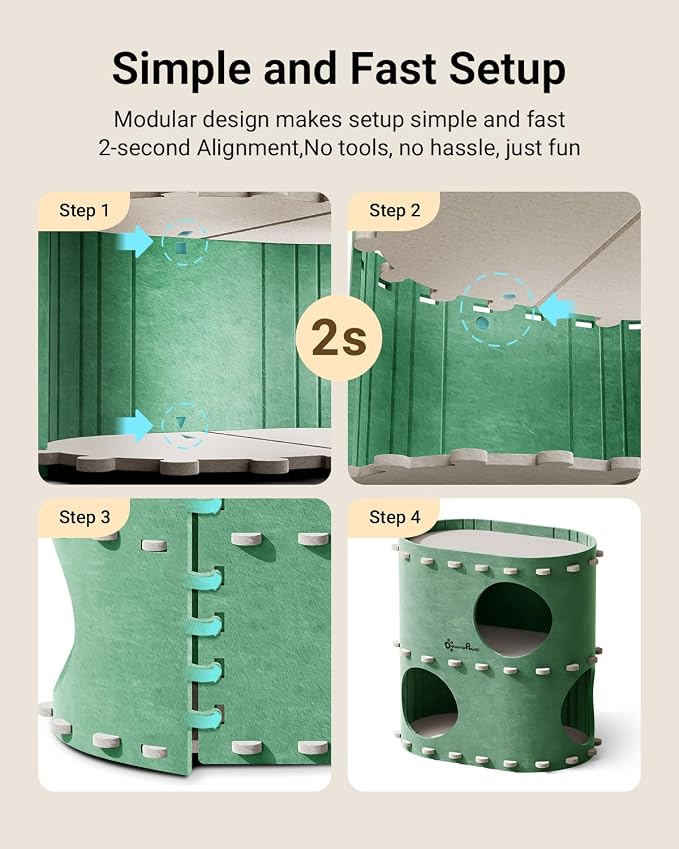 DownyPaws Cat House for Indoor Cats, 2-Storey Foldable Cat Bed Cave, Felt Cats - Image 8