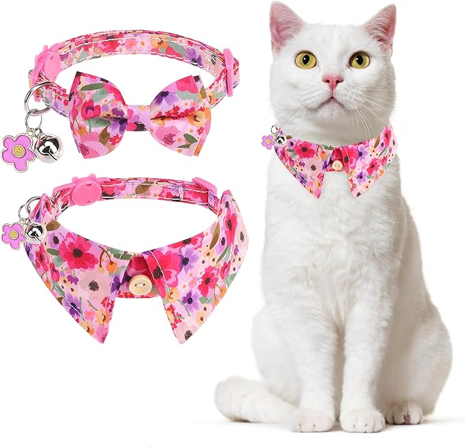 Cat Collar Breakaway with Bells, Small Cat Collar with Bow by DILLYBUD