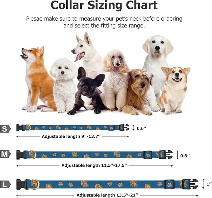 Cotton Handmade Dog Collar Cute and Distinctive Patterns Blue Rose - Image 3
