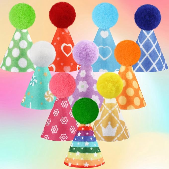 Hxezoc 10 Pcs Mini Birthday Party Hats Colorful Cone Felt Hats - Image 3