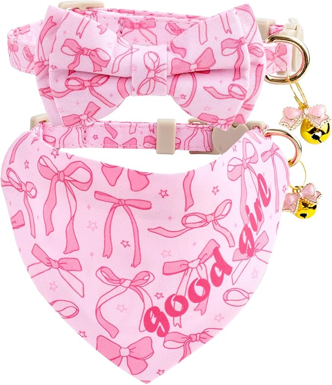 Faygarsle 2 Pack Pink Bow Pattern Cat Collar Set by Faygarsle