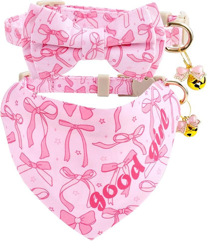 Faygarsle 2 Pack Pink Bow Pattern Cat Collar Set by Faygarsle