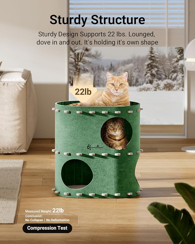 DownyPaws Cat House for Indoor Cats, 2-Storey Foldable Cat Bed Cave, Felt Cats - Image 5