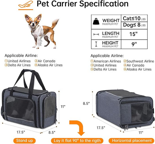 Cat Carrier Pet Travel Carrier by Airplane Approved Under seat, TSA Airline - Image 2