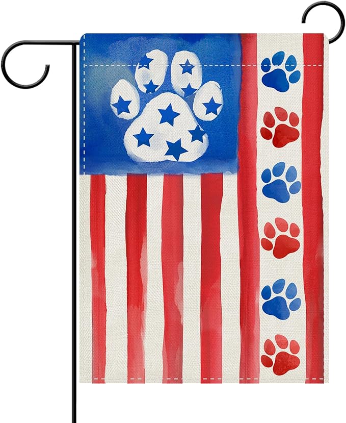 Dyrenson 4th of July Dog Cat Paw Prints Decorative Garden Flag, Patriotic by Dyrenson