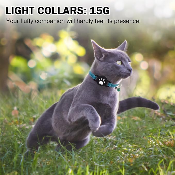 AirTag Cat Collar with Bells, Soft Velvet Cat Collar Breakaway with Airtag - Image 7