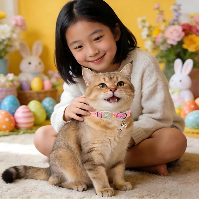 Cat Collar, Spring Pink Easter Eggs Cat Collar - Image 5