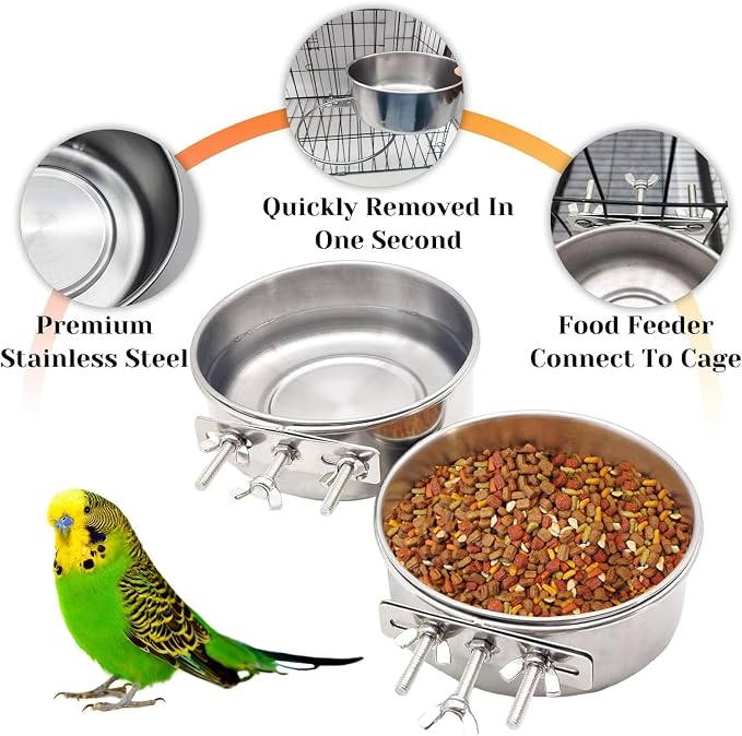 PINVNBY 2pcs Stainless Steel Bird Bowl Water Bowl Stainless Steel Bird Feeding - Image 3