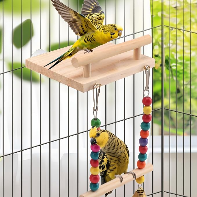 Natural Wood Bird Perch Swing - Image 7
