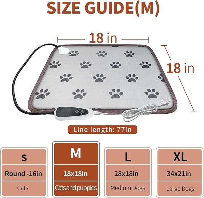 Cat Heating Pad 18x18 in with Smart Thermostat Switch and Power Line Protection - Image 2