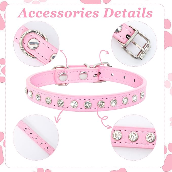 Small Dog Collars Bling Puppy Collars Diamond Pet Collars PU Leather Sparkly - Image 3