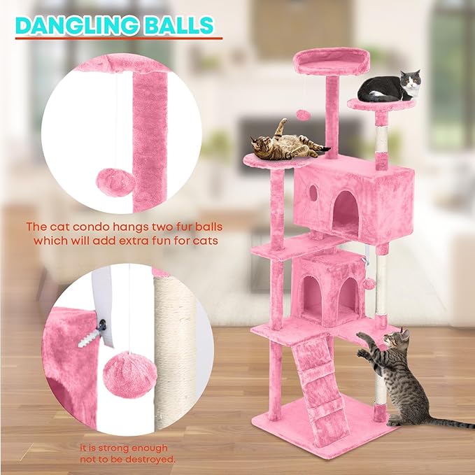 FDW | 70" Cat Tree Tower | Pink | Multi-Level Indoor Activity Center - Image 3