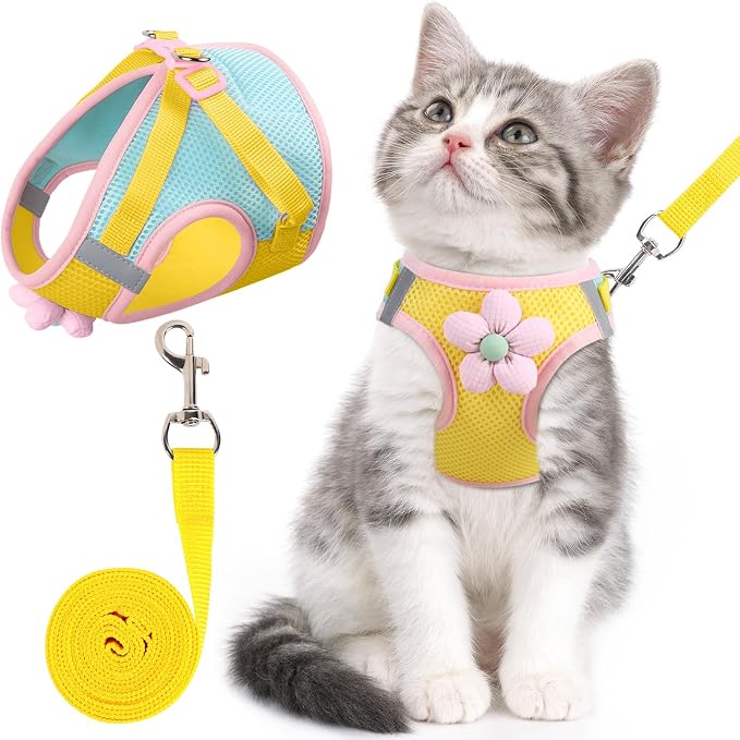 Cat Harness and Leash Set for Walking Escape Proof, Adjustable Kitten Harness by NCMAMA