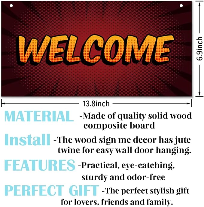 Welcome Sign for Front Door, Front Door Wooden Hanging Sign, Comic Style - Image 2