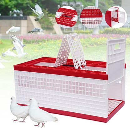 Folding Pigeon Cage with Handle, Portable Plastic Bird Travel Carrier Cage with - Image 4