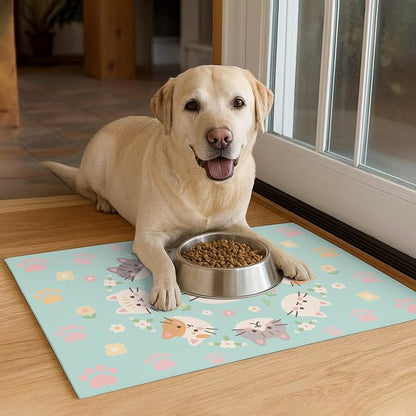 Cat Feeding Mat 24x16 inch Kitten Print Pet Bowl Placemat Non Slip Floor Mat - Image 4