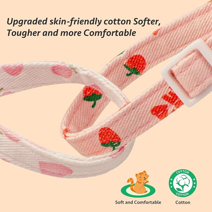 2 Pack Cotton Breakaway Cat Collar Pink Strawberries and White Heart Shaped - Image 4