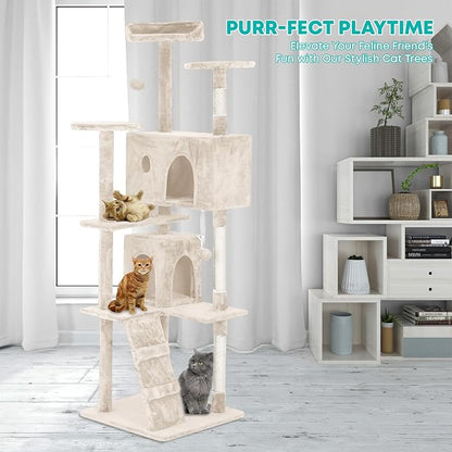 FDW | 70" Cat Tree Tower | Beige | Multi-Level Indoor Activity Center - Image 2