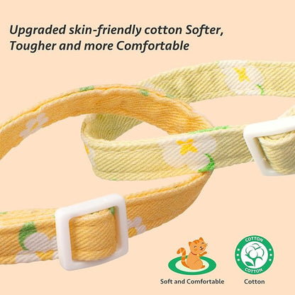 2 Pack Cotton Breakaway Cat Collar Green and Yellow Flowers Pendant Cute Kitten - Image 4