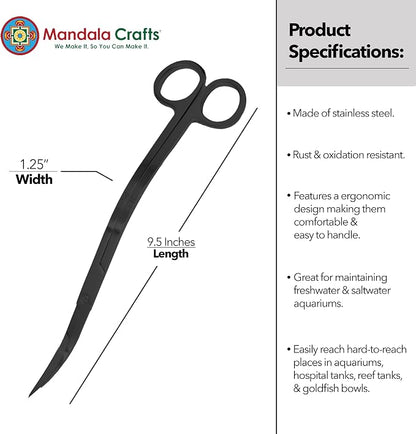 Mandala Crafts Extra Long Black Stainless Steel Curved Aquarium Scissors - Image 3
