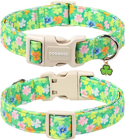 DOGWONG St. Patrick Dog Collar, Comfortable Adjustable Green Clover Pattern Dog - Image 2
