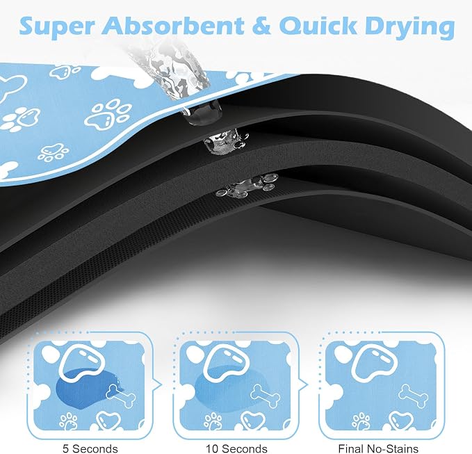Dog Cat Mat for Food and Water, Rapid Absorbent Pet Feeding Mat, Bone Shaped - Image 2