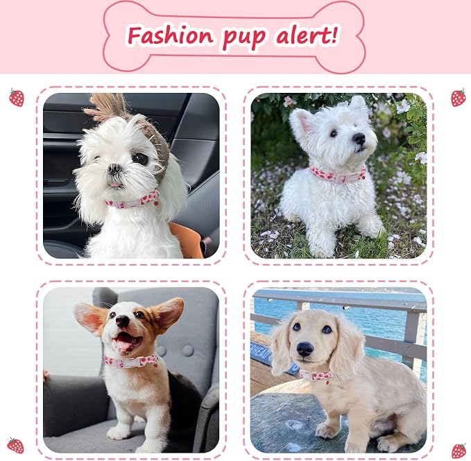 Strawberry Dog Collar, Cute Pink Dog Collars - Image 3