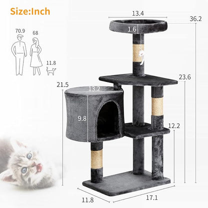 BestPet | 36" Cat Tree Tower | Light Gray | Sturdy Multi-Level Cat Tree - Image 8