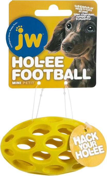 JW Pet Hol-ee Football Dog Toy Puzzle Ball, Natural Rubber, Colors May Vary by JWPet