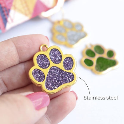 Paw Shape Dog ID Tag Stainless Steel Custom Laser Engraved, Cute Bling Glitter - Image 9