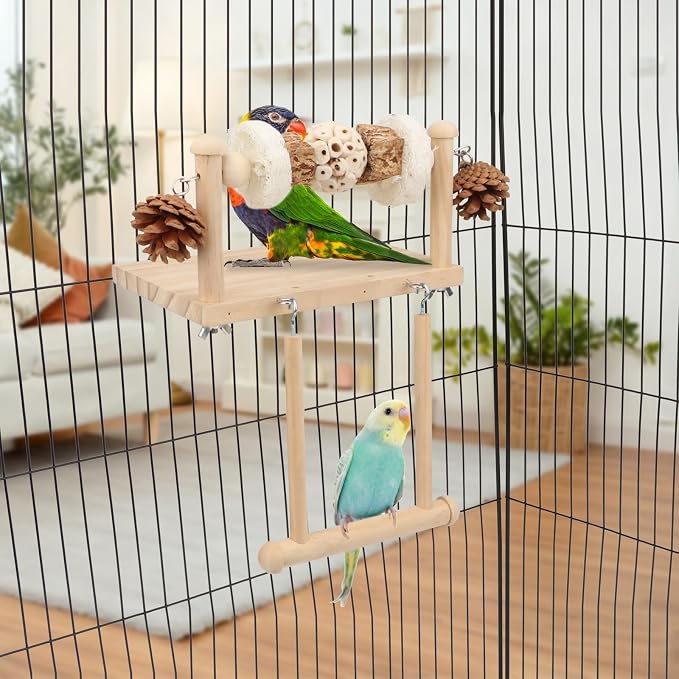 Litewoo Bird Perch Wooden Platform Bird Swing Chew Toys Play Gyms Exercise - Image 4