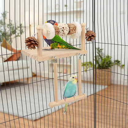 Litewoo Bird Perch Wooden Platform Bird Swing Chew Toys Play Gyms Exercise - Image 4