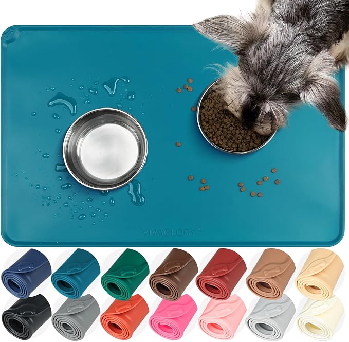 VIVAGLORY Dog Food Mat Flexmat Dog Bowl Mat, Placemat Food Tray by Vivaglory