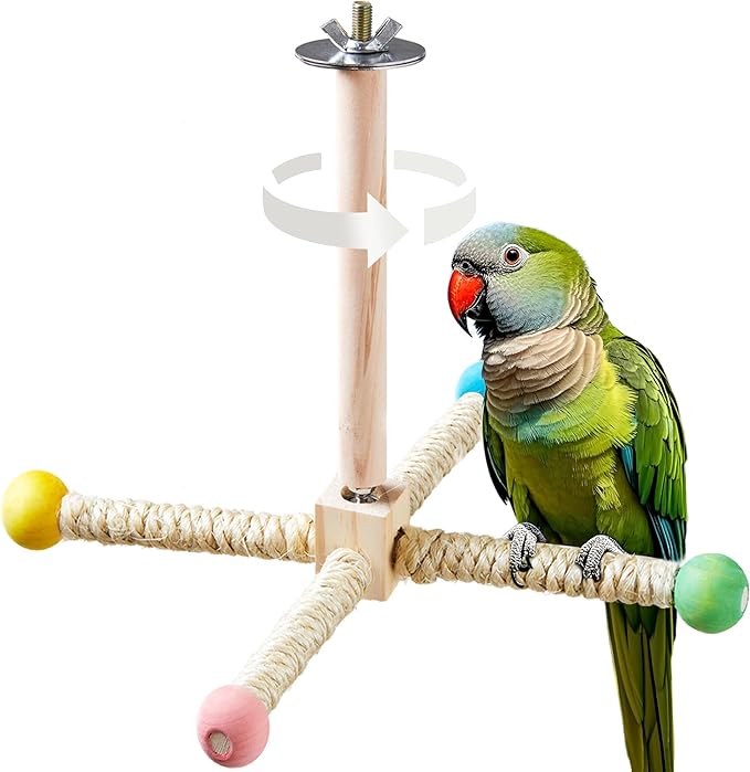 Large Bird Stand Perch Toy for Cage, Interactive Spinning Toys, Wooden Exercise by Jevnd