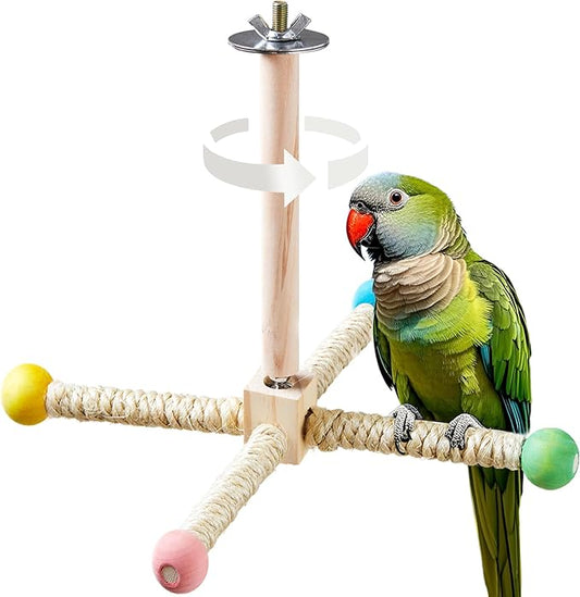 Large Bird Stand Perch Toy for Cage, Interactive Spinning Toys, Wooden Exercise by Jevnd