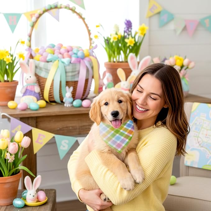 Abbylike 50 Pcs Easter Plaid Dog Bandanas Bulk Pastel Plaid Bandanas - Image 4