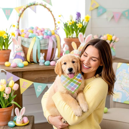 Abbylike 50 Pcs Easter Plaid Dog Bandanas Bulk Pastel Plaid Bandanas - Image 4
