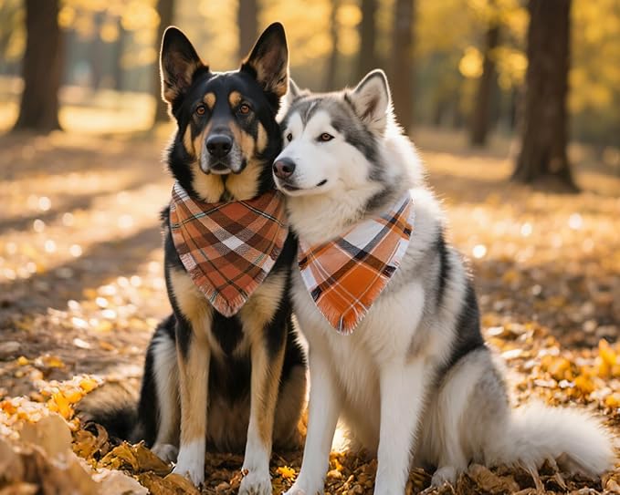 Fall Dog Bandanas, Autumn Halloween Orange Plaid Scarf, Triangle Holiday - Image 6