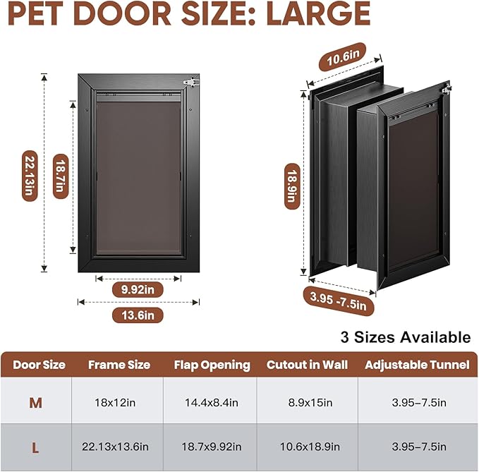 3-Flap Dog Door, All Aluminum Alloy Large Doggy Door Doggie door - Image 5